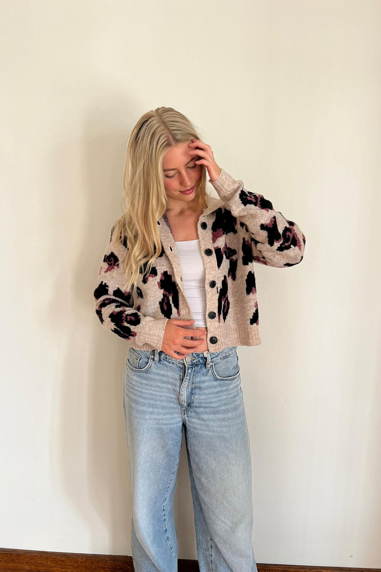 Mauve Leopard Print Cardi Knit