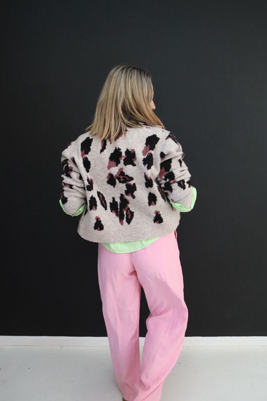 Mauve Leopard Print Cardi Knit