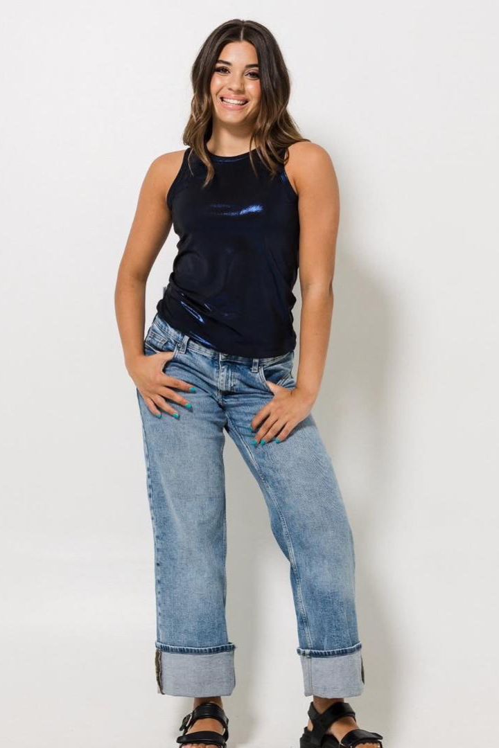 Metallic Shimmer Vest Navy