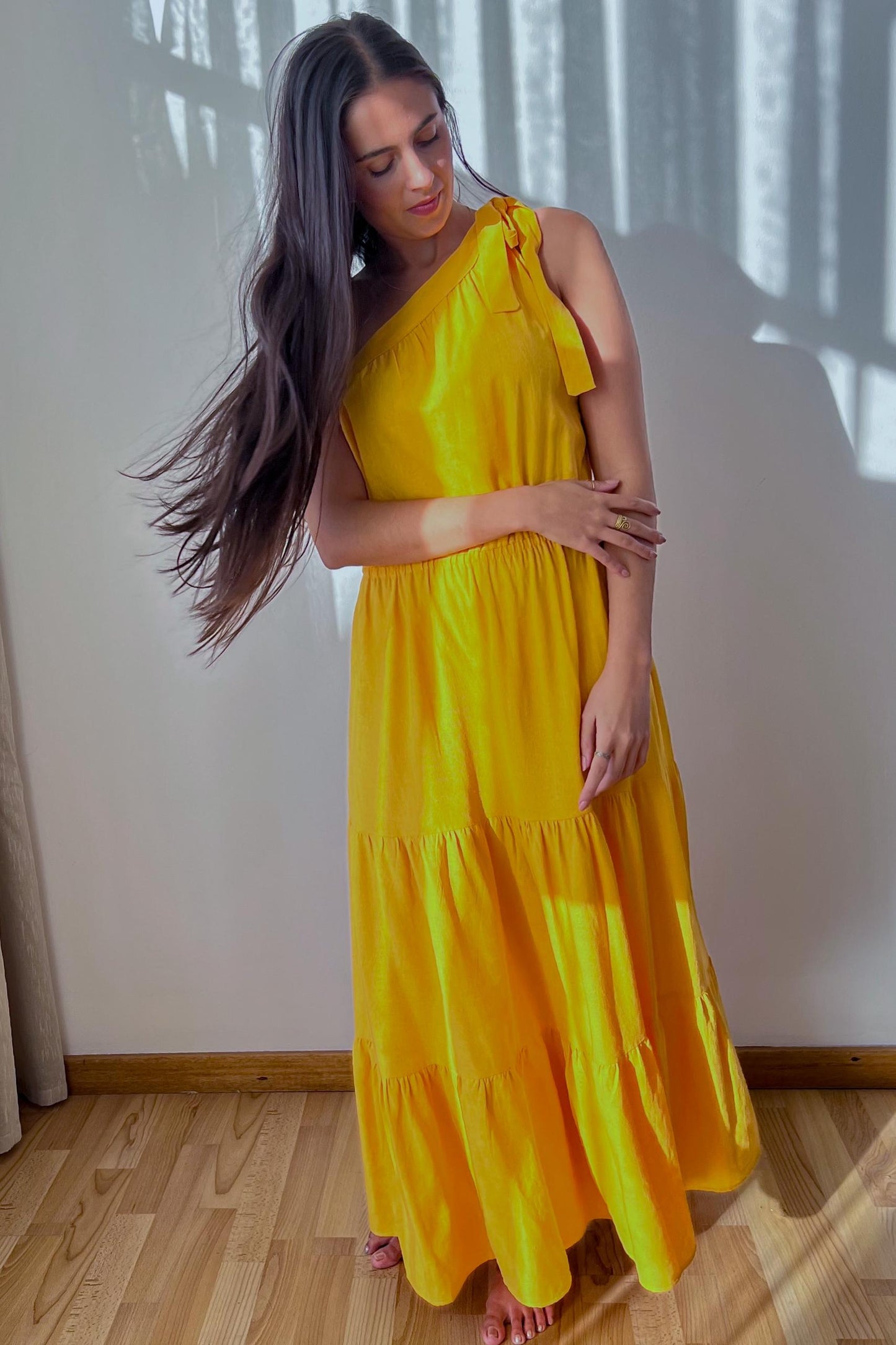 One Shoulder Maxi Dress Golden/Yellow