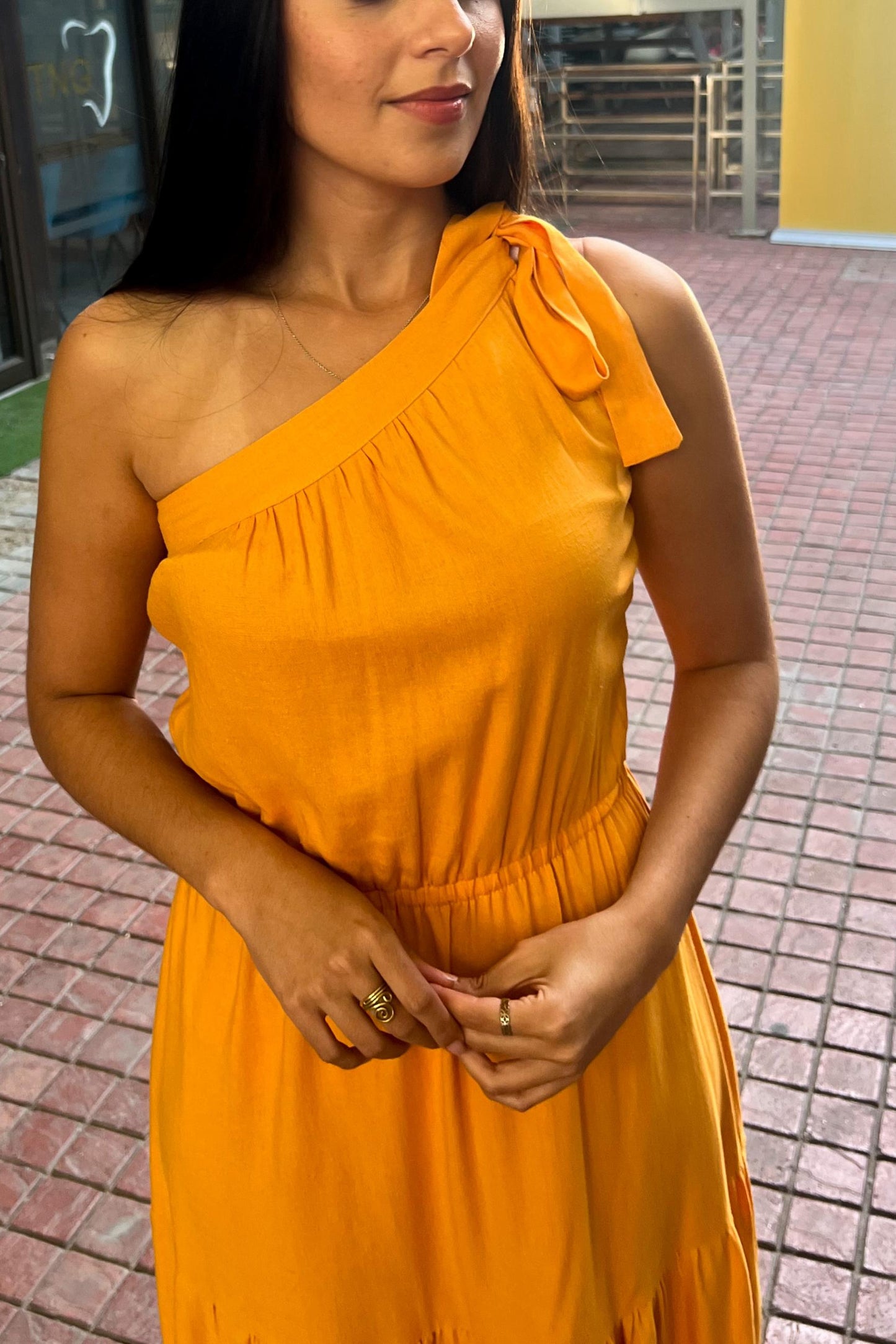 One Shoulder Maxi Dress Golden/Yellow
