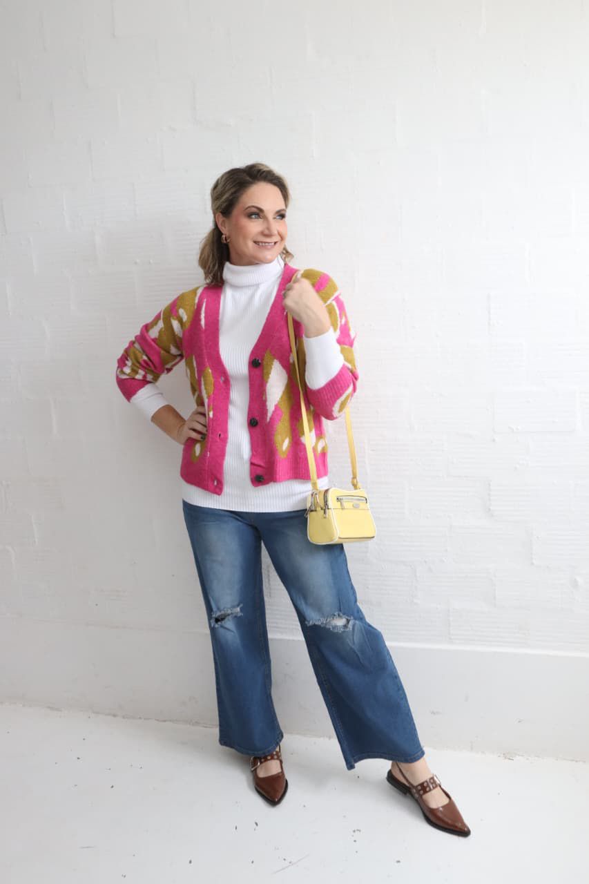 Pink Chatreuse Pattern Cardi Knit