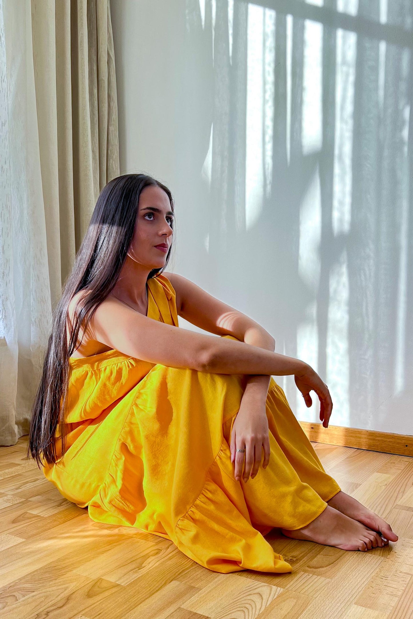 One Shoulder Maxi Dress Golden/Yellow