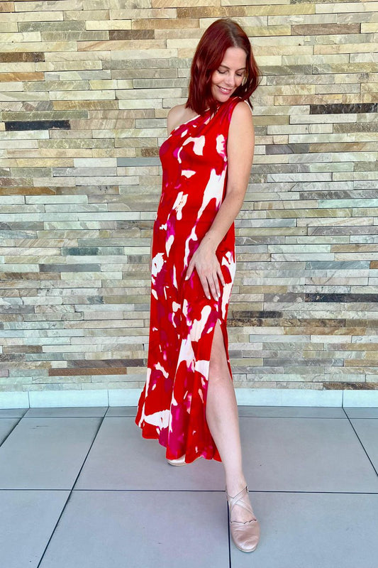 Red/Pink One Shoulder Dress