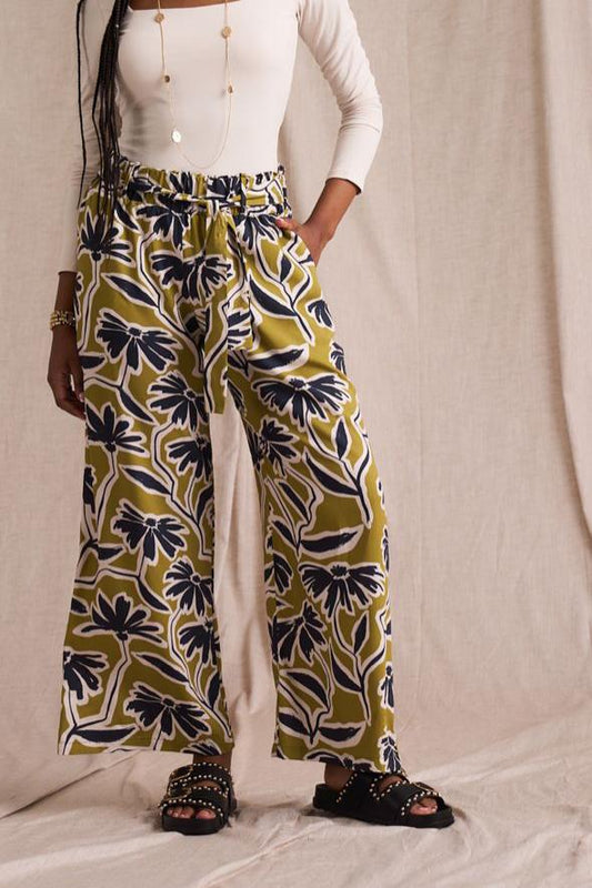 Paperbag Pants Chatreuse Print