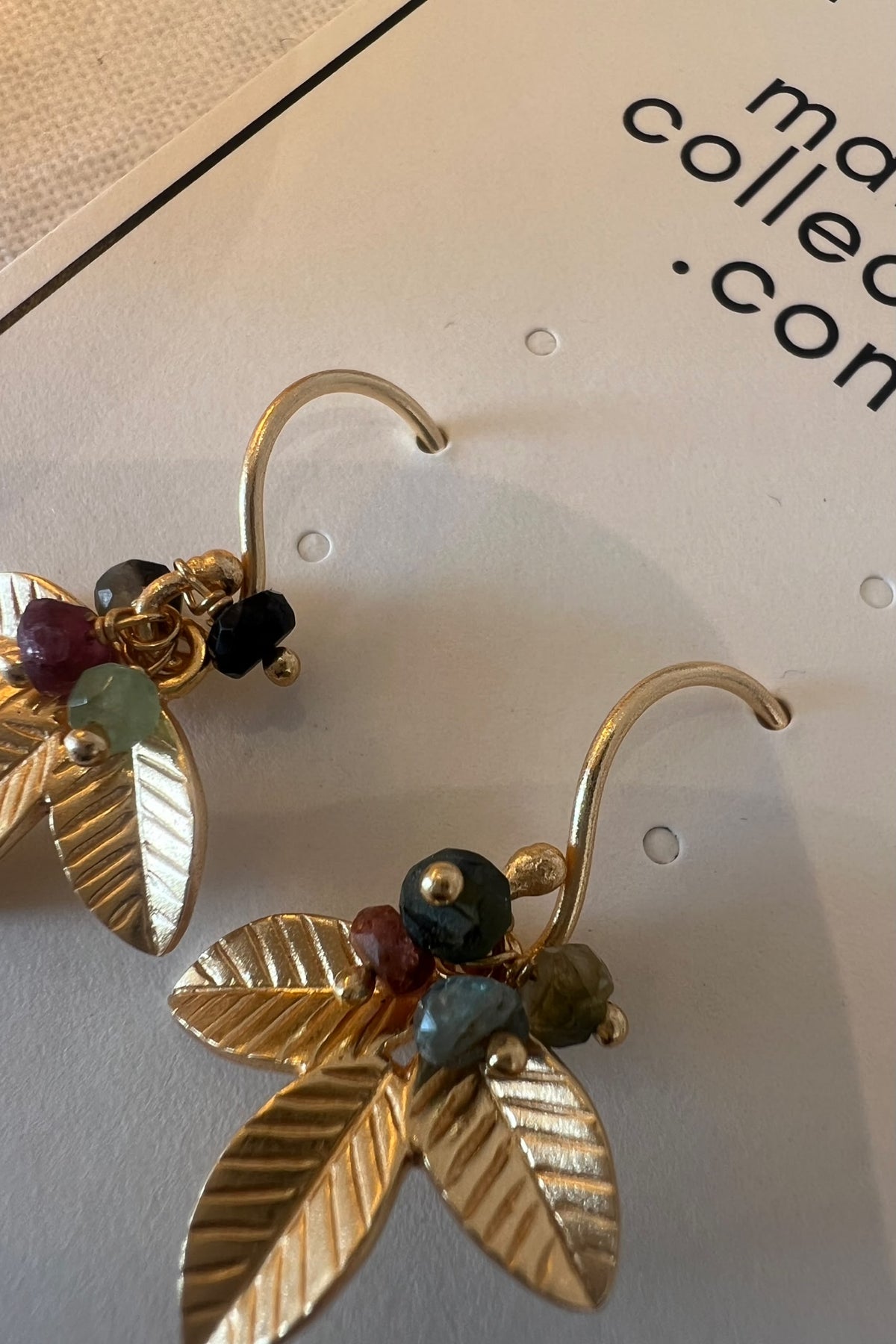 Gold Leaf And Tourmaline Bead Cluster Earrings