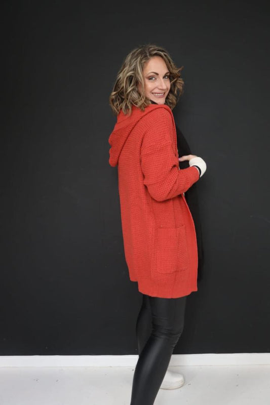 Burnt Red Orange Hoodie Cardi Knit