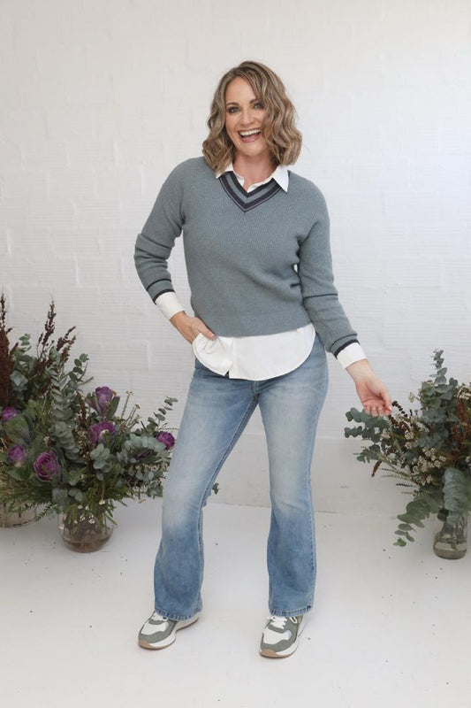 Grey Vintage Shimmer V-Neck Knit