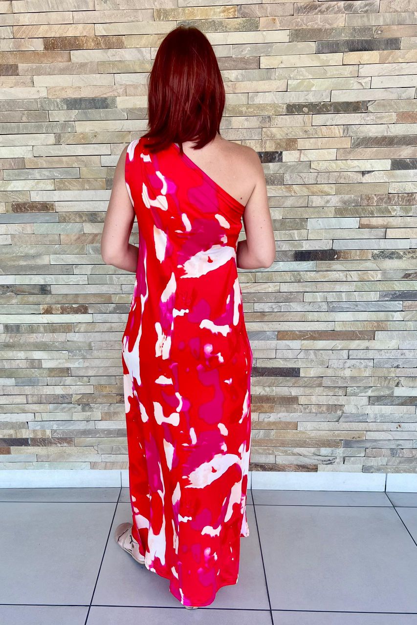 Red/Pink One Shoulder Dress