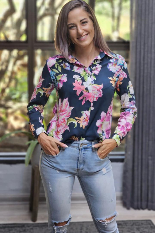 Harper Shirt Midnight Pansy