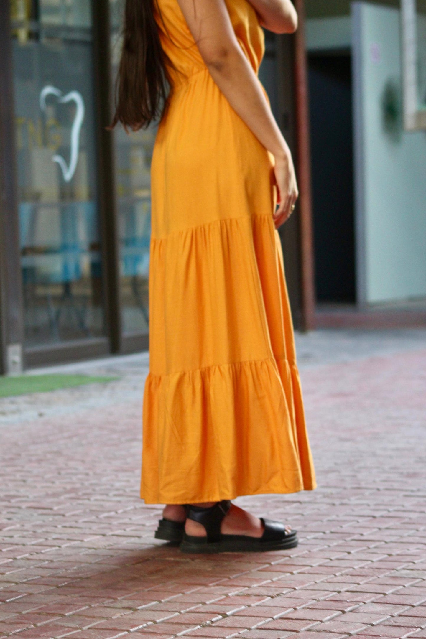One Shoulder Maxi Dress Golden/Yellow