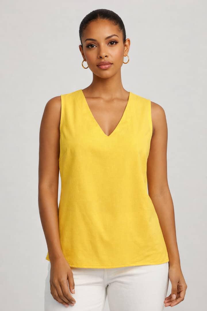V-Neck Linen Vest Yellow