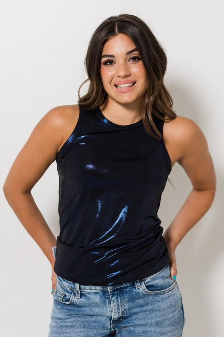Metallic Shimmer Vest Navy