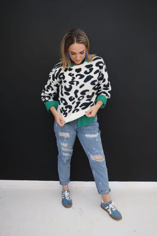 White Leopard Print Knit