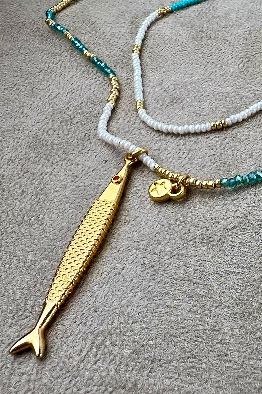 Blue and Gold Fish Necklace