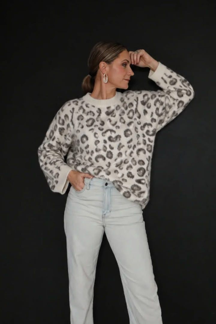 Fluffy White Leopard Knit