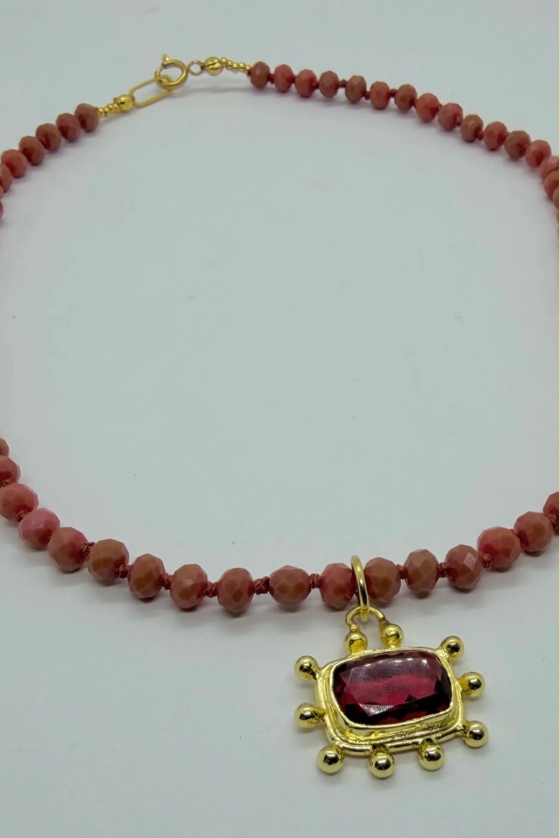 Watermelon Red Glass Necklace