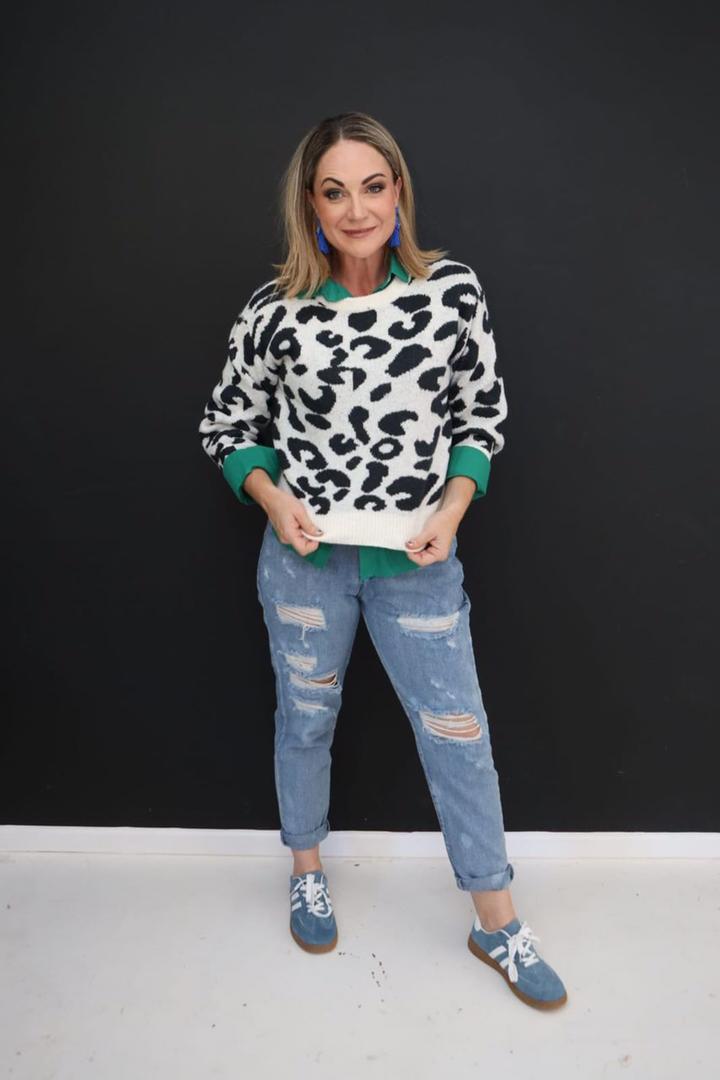 White Leopard Print Knit