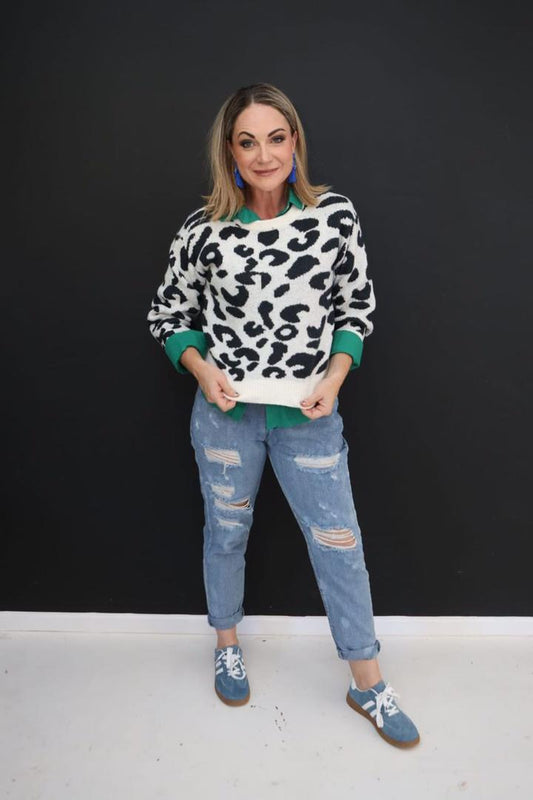 White Leopard Print Knit
