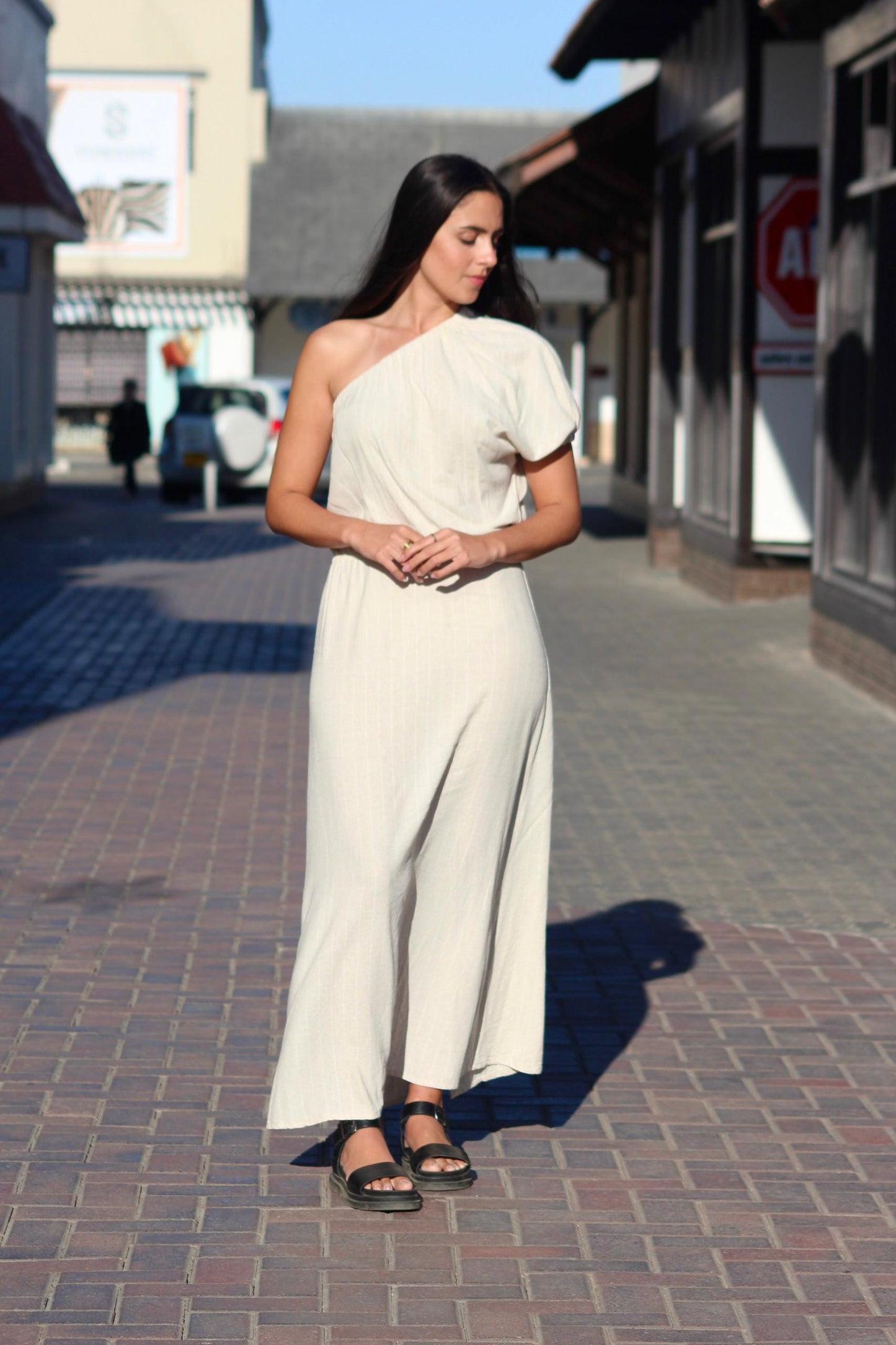 One Shoulder Dress Stripe