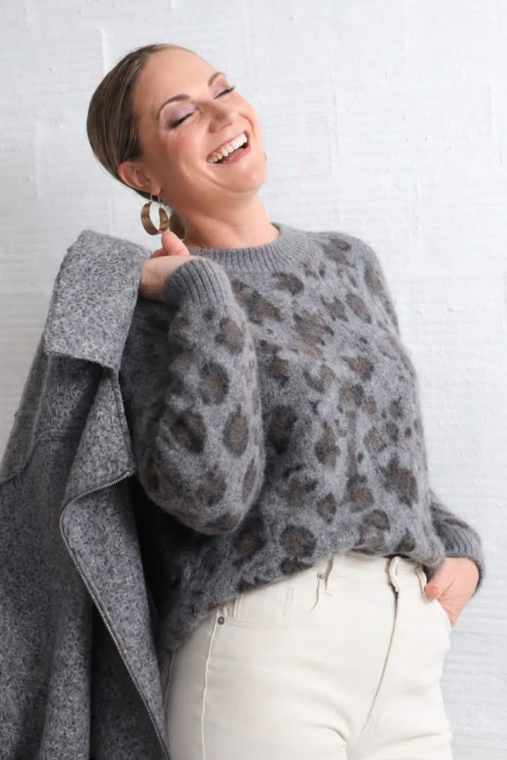 Grey Leopard Print Knit