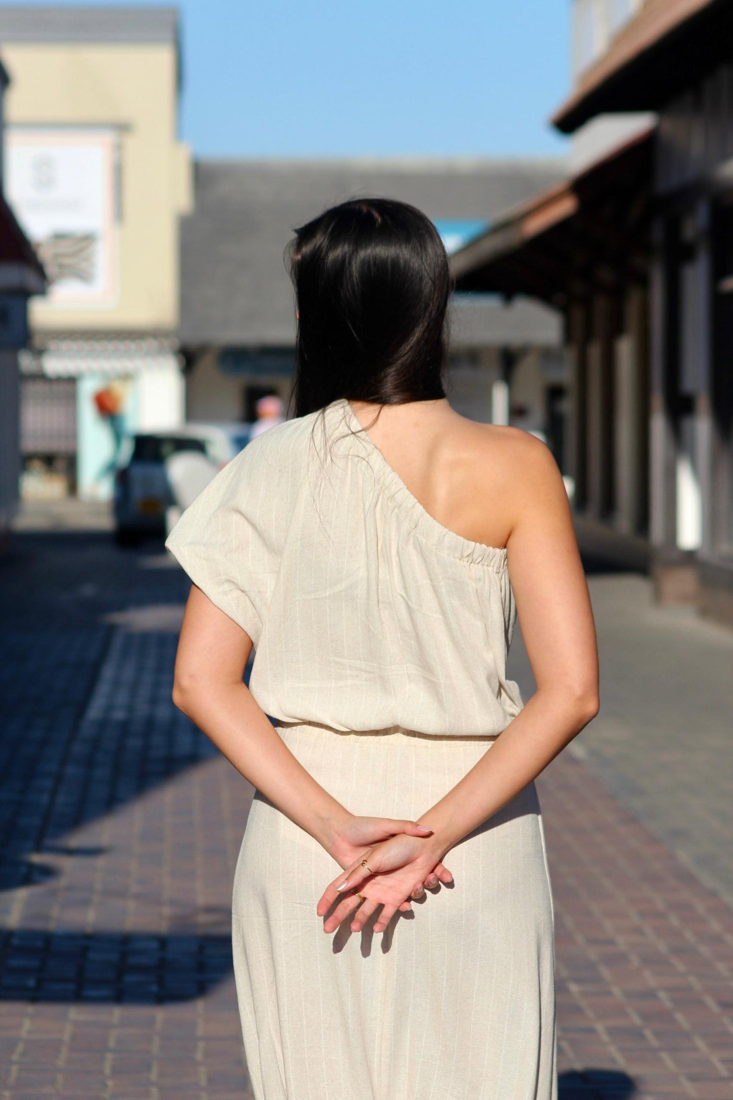 One Shoulder Dress Stripe