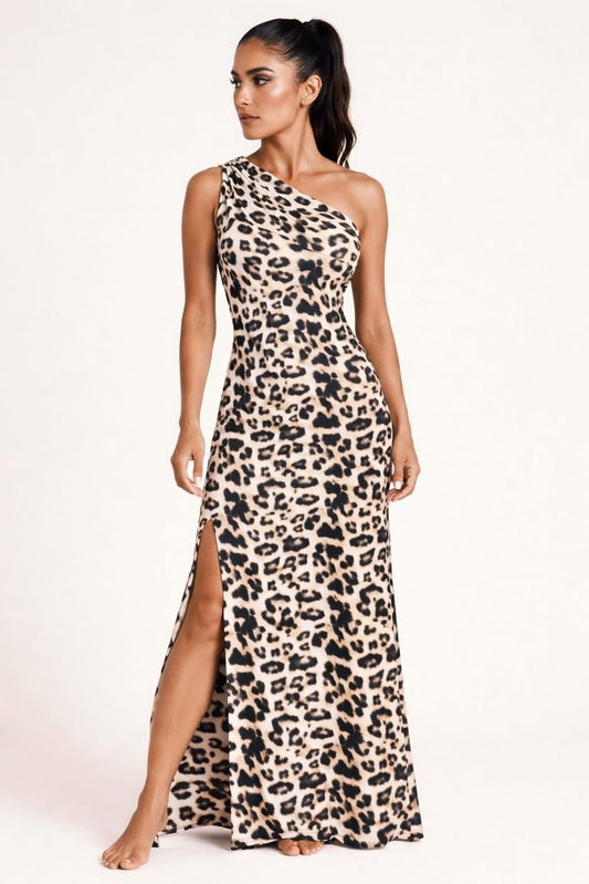 Animal Print One Shoulder Dress