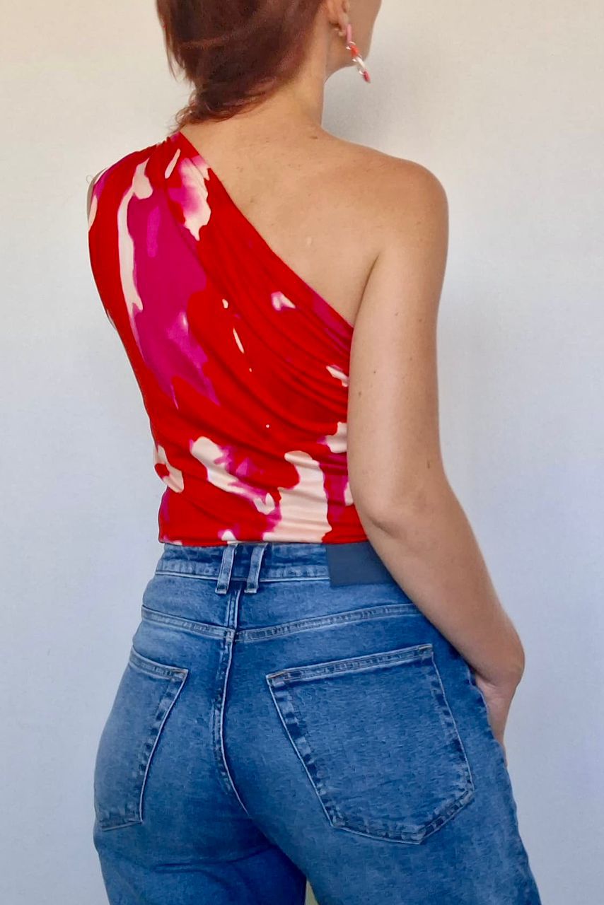 Red/Pink One Shoulder Top