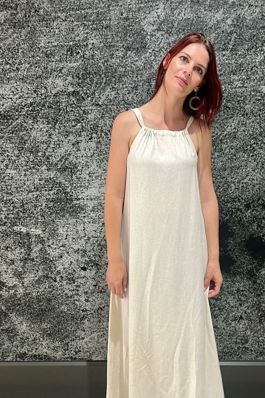 Lelane Halterneck Dress Rayon Linen Sand