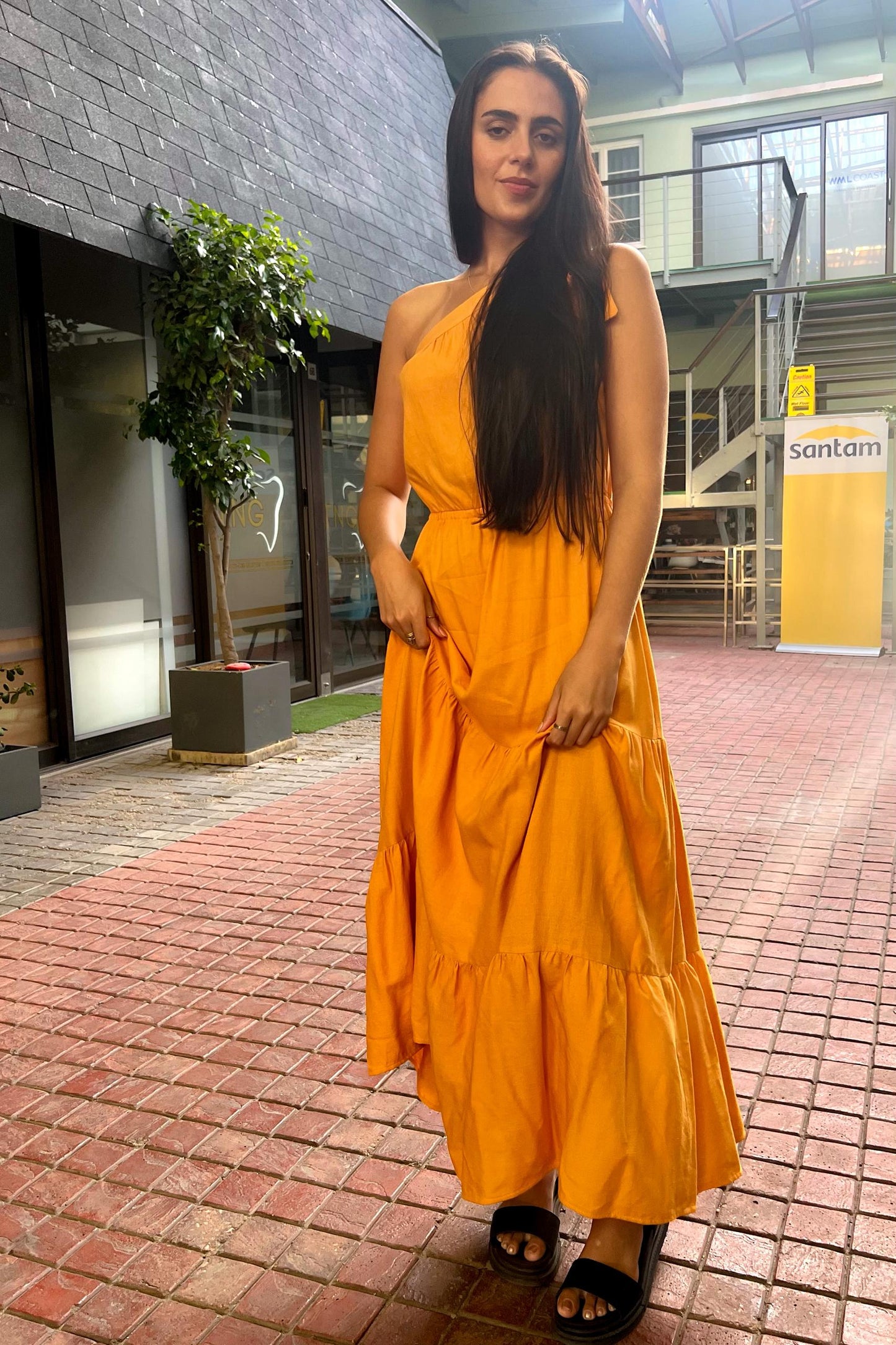 One Shoulder Maxi Dress Golden/Yellow