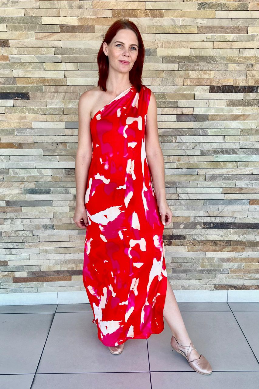 Red/Pink One Shoulder Dress