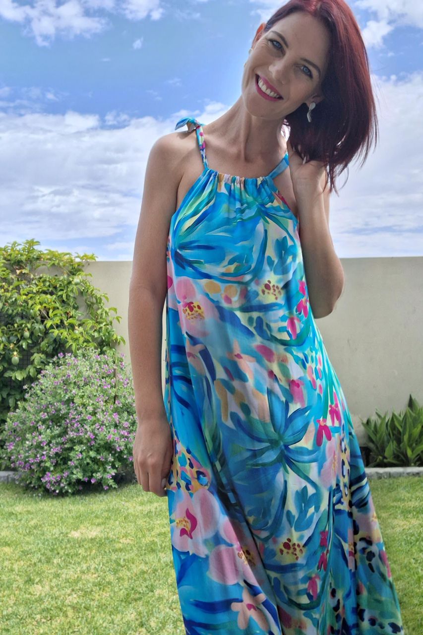 Lelane Halterneck Dress Aqua Jungle