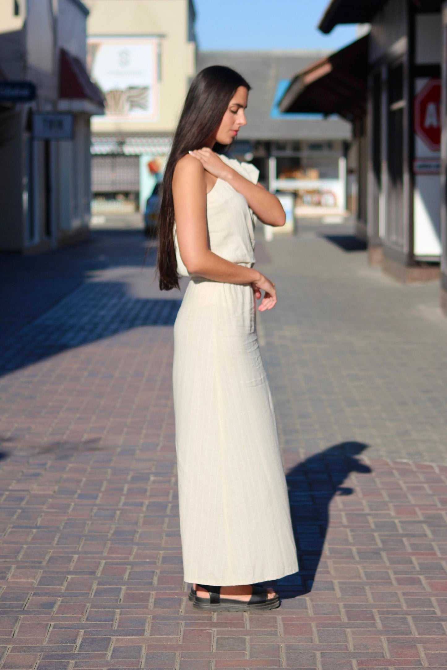 One Shoulder Dress Stripe