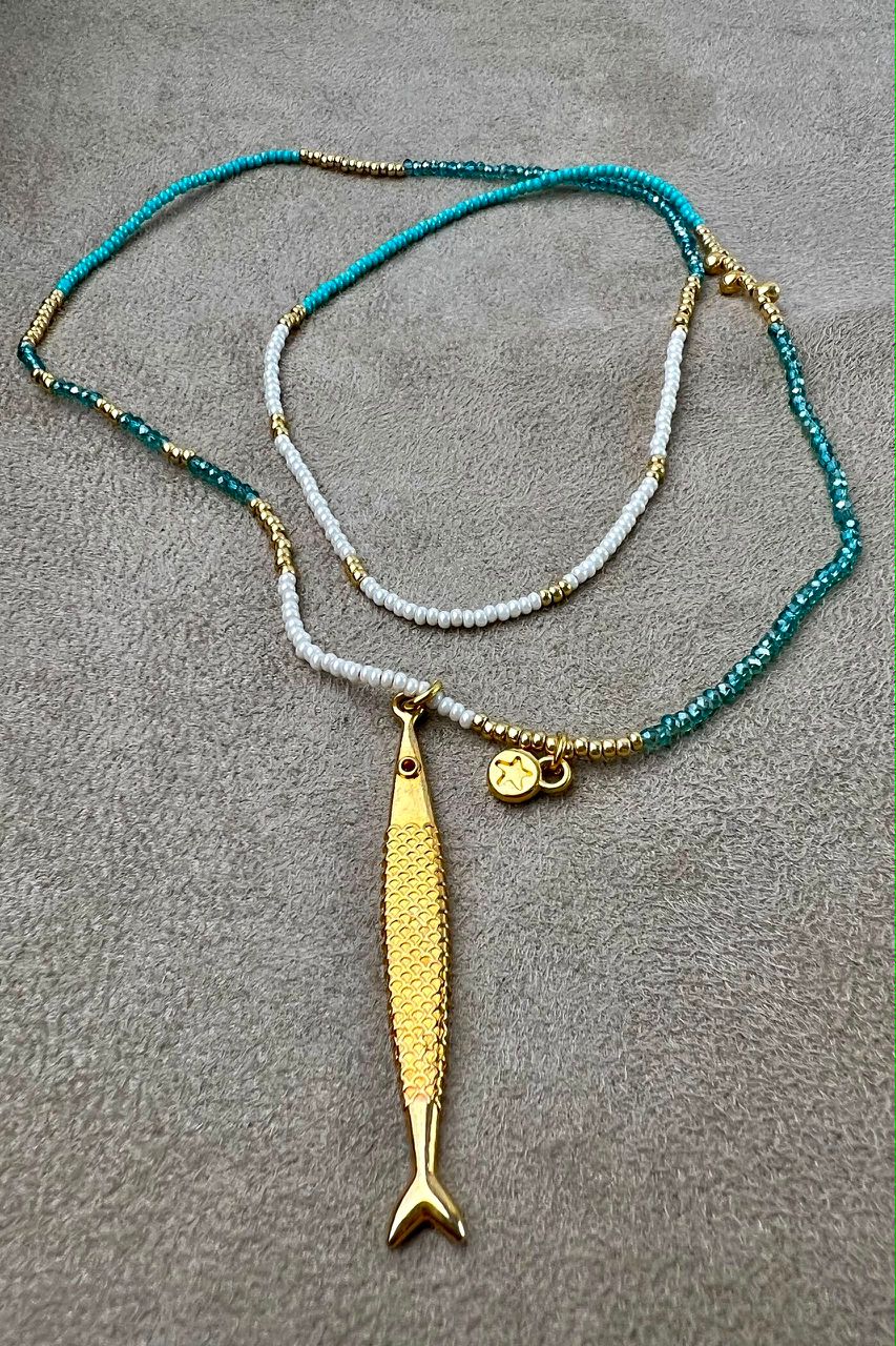 Blue and Gold Fish Necklace