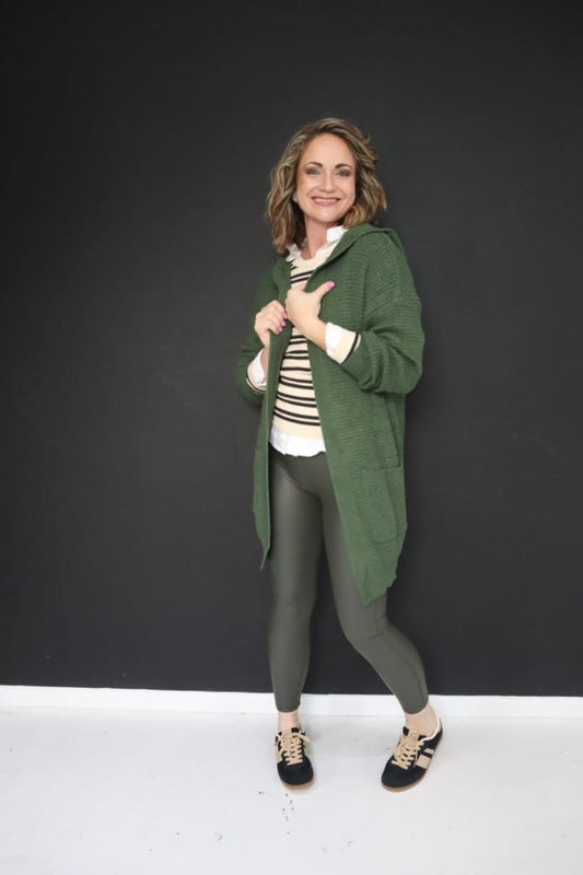 Forest Green Hoodie Cardi Knit