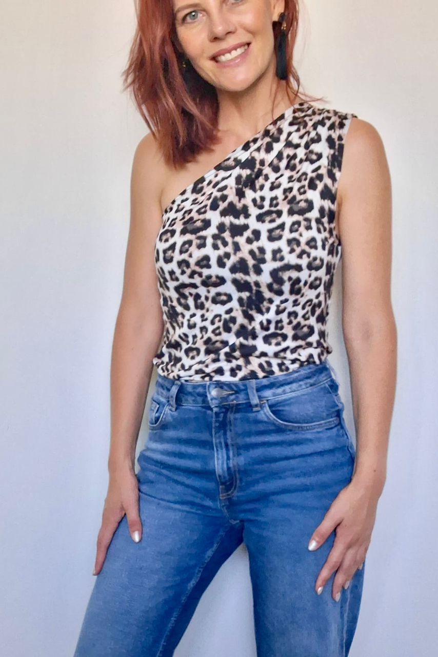 Animal Print One Shoulder Top