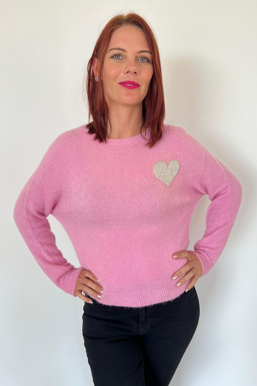 Pink Heart Jersey/Knit Top
