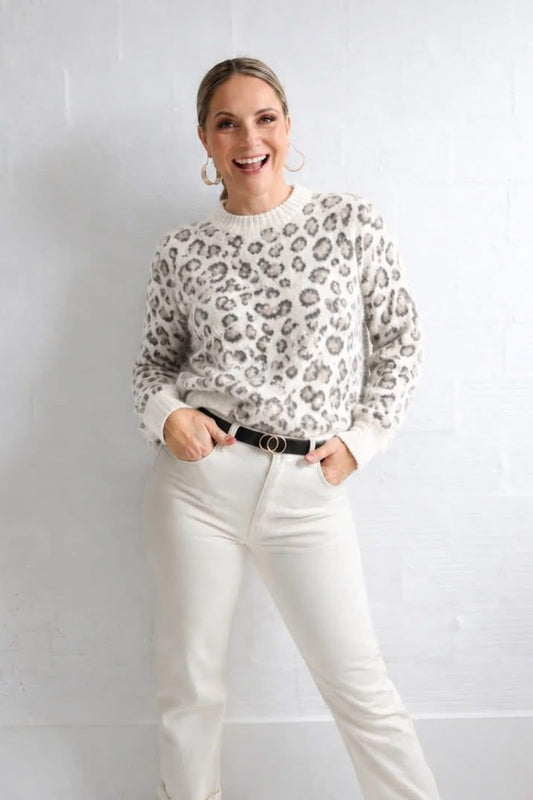 Fluffy White Leopard Knit